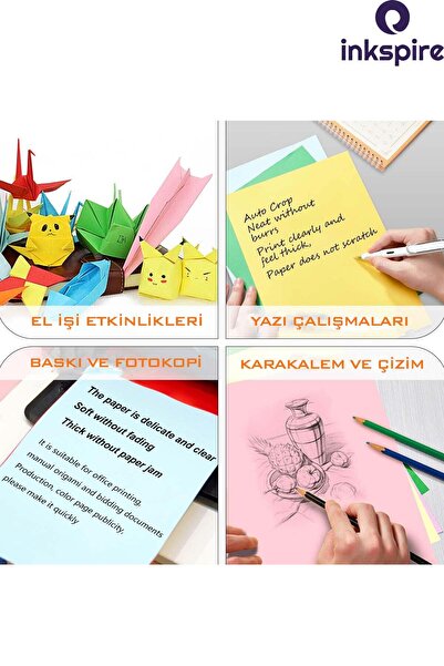 inkspire A4 Renkli Fotokopi Kağıdı 100 Adet 1 Paket A-4 80 Gr Renkli Baskı Kağıdı 100 Lü 1 Top Kağıt