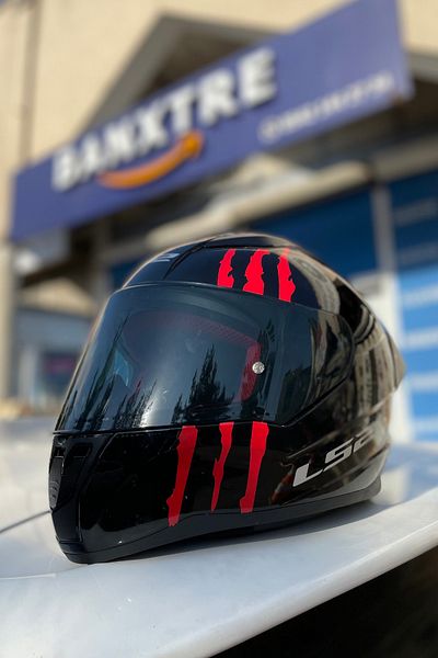 Banxtre Autocolant decorativ cu amprentă roșie pentru cască 18CMx6CM (1 buc)