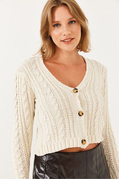 Bianco Lucci Damen-Strickjacke mit V-Ausschnitt und geflochtenem Haar 20246853
