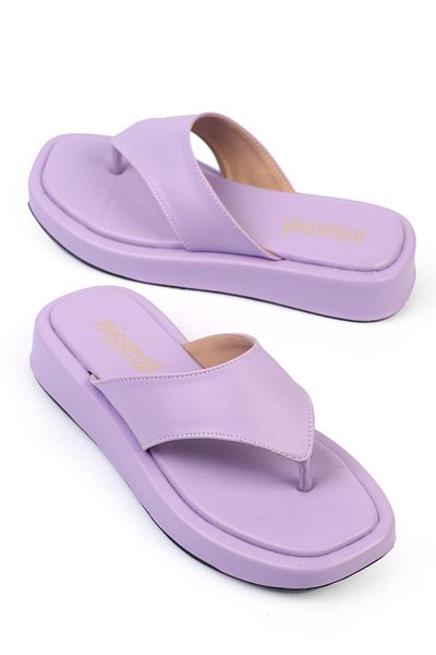 ShoeTek Linca Lilac Leather Women's Slippers - Flip Flops