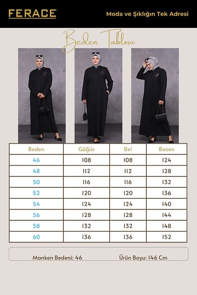 Ferace Γυναικείο χειμερινό Hijab Pardesu με φερμουάρ σε μεγάλο μέγεθος σε όλο το μέγεθος