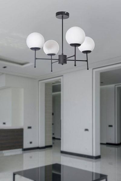 Modavize Axel Modern Design Living Room Dining Bedroom Kitchen Black Color White Glass Pendant Lamp 4-Piece Chandelier