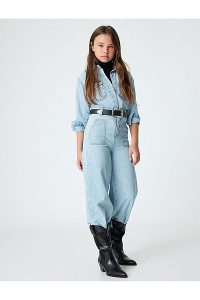 Koton Baumwoll-Jeans mit weitem Bein – Jeans mit weitem Bein und Taschen