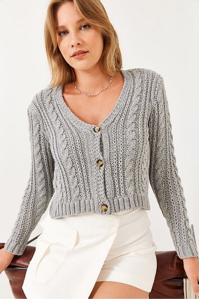 Bianco Lucci Damen-Strickjacke mit V-Ausschnitt und geflochtenem Haar 20246853