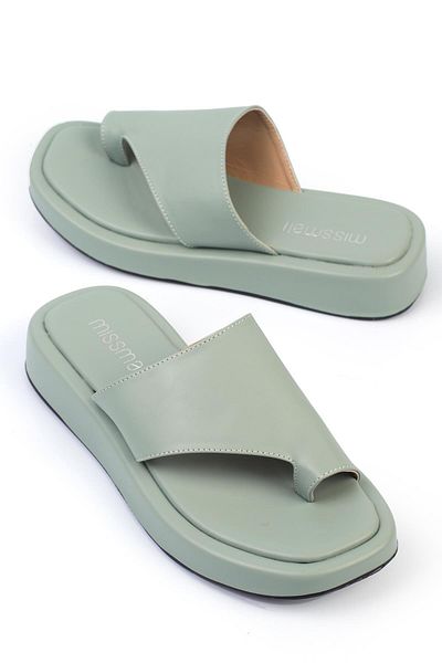 ShoeTek Mint Green Marivya Women's Leather Slippers - Flip Flops