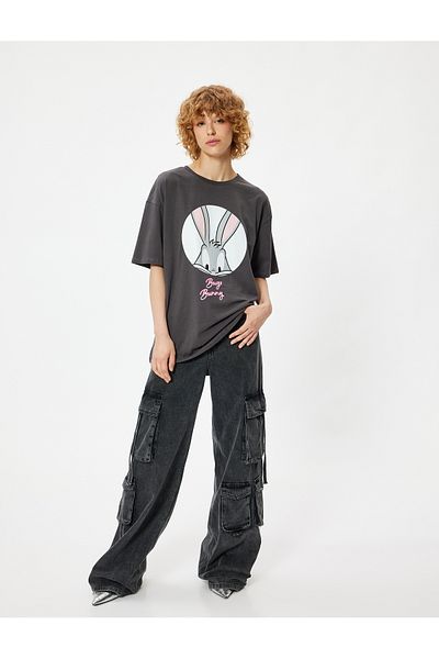 Koton Bugs Bunny Oversize Licensed T-Shirt - Back Printed, Crew Neck, Short Sleeve