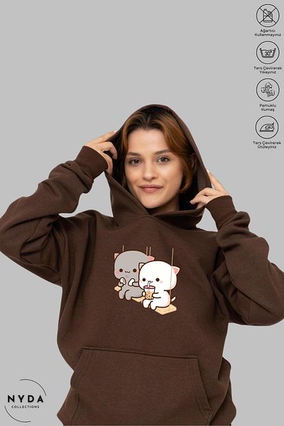 Nyda Collections Φούτερ Unisex με μακρυμάνικη στάμπα με κουκούλα - Oversize βαμβακερό