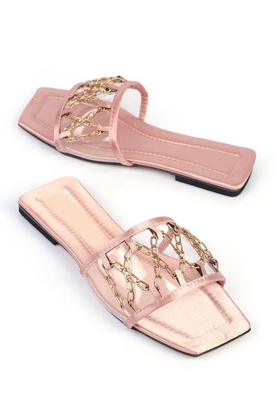 ShoeTek Transparent Saks Powder Satin Women's Slippers with Chain - Tranda