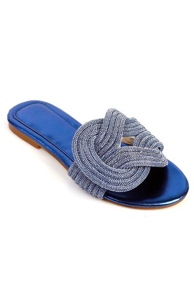ShoeTek Anwen Saks Blue Stoned and Banished Women's Slippers - Snap-on