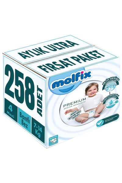 Molfix Premium Bebek Bezi Beden:4 (7-14KG) Maxi 258 Adet Aylık Ultra Fırsat Pk
