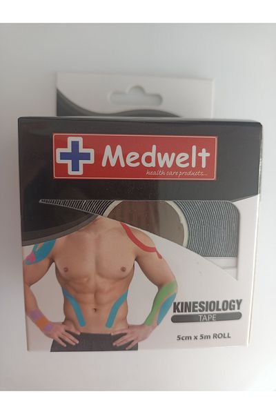 MEDWELT شريط ألم رياضي أسود من Kinesotape مقاس 5 سم × 5 م