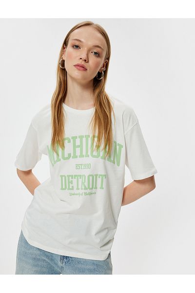 Koton College Printed Oversize Crew Neck T-Shirt