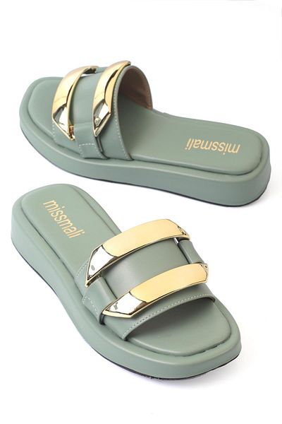 ShoeTek Γυναικείες δερμάτινες παντόφλες Mint Green Lanna - Με αγκράφα