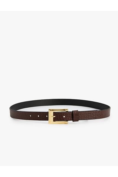 Koton Crocodile Leather Look Belt with Metal Buckle