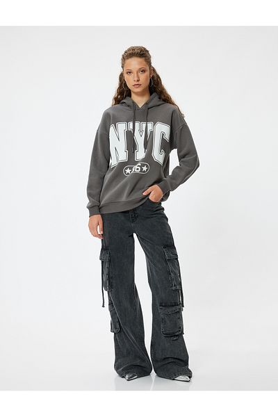 Koton College Printed Oversize Hooded Sweatshirt
