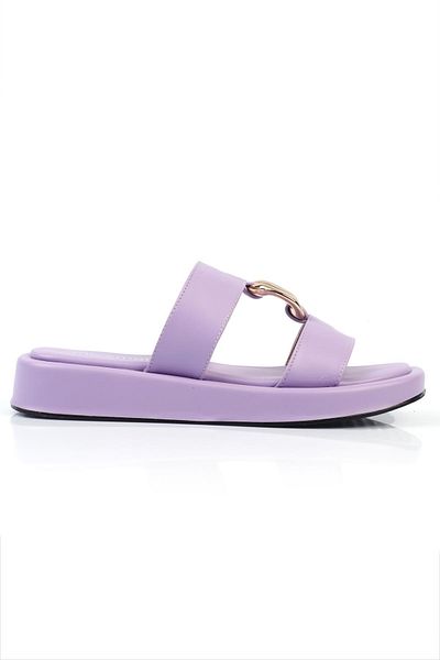 ShoeTek Papuci de damă din piele liliac Fisheda - cu bandă dublă și cataramă medie