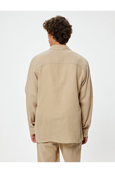 Koton Cotton Long Sleeve Shirt - Muslin Cover and Pocket Detail