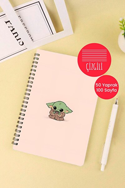 Anime Marketi دفتر مدرسي بيبي يودا مقاس A5 حلزوني 50 ورقة 100 صفحة - مسطر