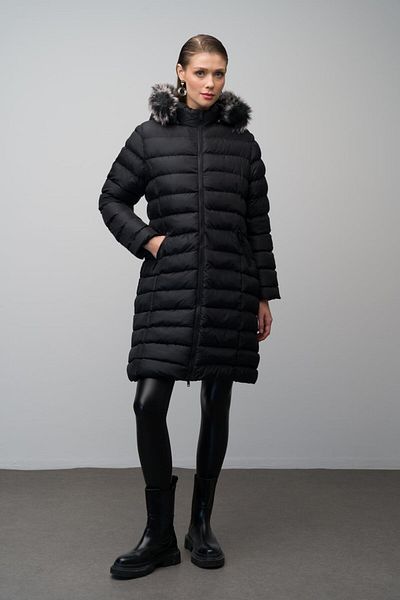 Olcay Αφαιρούμενη γούνινη κουκούλα Puffer Coat Black 6401