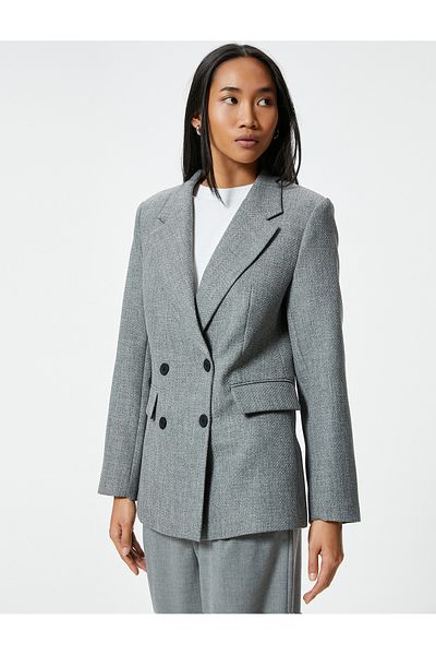 Koton Covered Pocket Detailed Textured Double Breasted Blazer Jacket