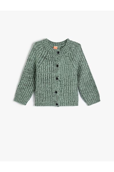 Koton Langärmlige Strickjacke mit Rundhalsausschnitt und Knopfverschluss