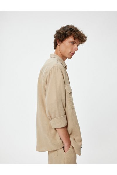 Koton Cotton Long Sleeve Shirt - Muslin Cover and Pocket Detail