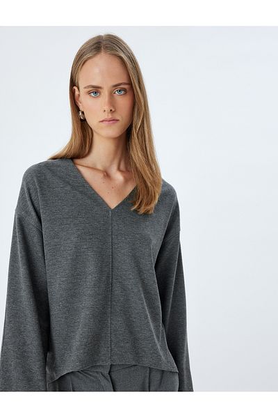 Koton V-Neck Long Sleeve Sweatshirt