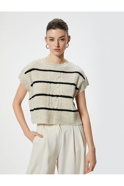 Koton Sleeveless Hair Knit Patterned Crew Neck Knitwear Sweater