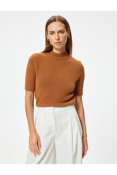Koton Short Sleeve Sweater Soft Textured Stand Collar