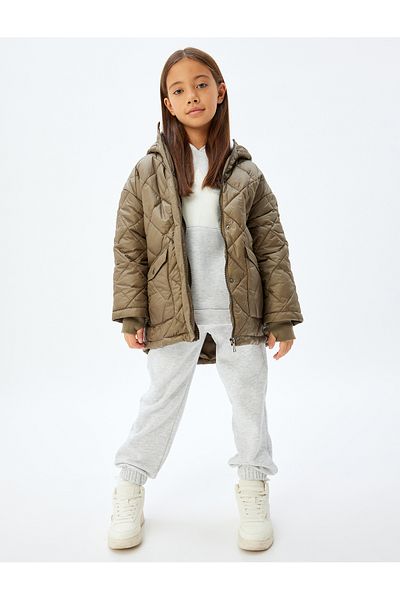 Koton Hooded Oversize Puffer Jacket - Quilted with Snap Detail