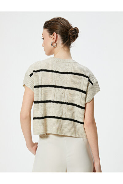 Koton Sleeveless Hair Knit Patterned Crew Neck Knitwear Sweater