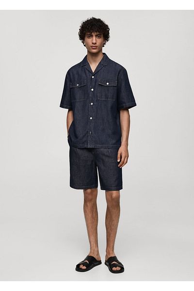 MANGO Man 100% Cotton Denim Look Bermuda Shorts
