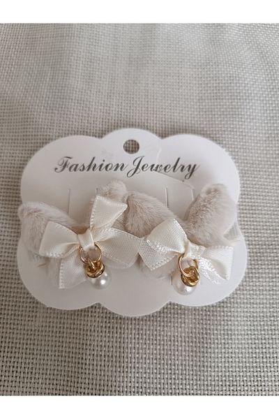 Efna Store Furry, Plush Butterfly with Bow Figure and Pearl Dangle Double Collet Buckle