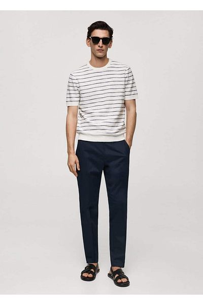 MANGO Man Striped Cotton Woven T-Shirt