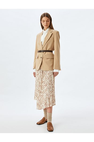 Koton Asymmetrical Patterned Midi Length Pleated Skirt