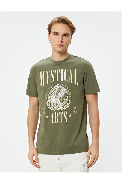 Koton Uzakdoğu Baskılı Tişört Bisiklet Yaka Kısa Kollu Pamuklu