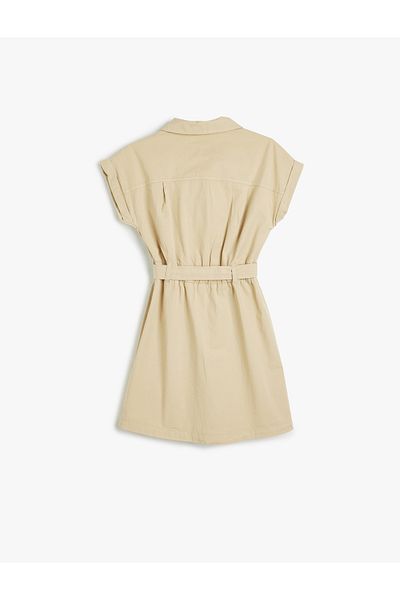 Koton Cotton Shirt Collar Dress - CarGo Pocket and Belt Detail, Buttoned