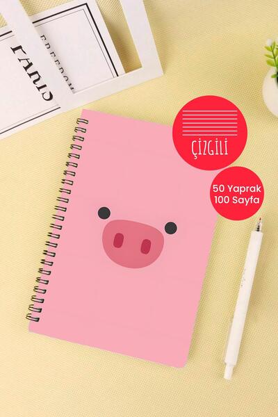 Anime Marketi دفتر مدرسي على شكل خنزير مقاس A5 مكون من 50 ورقة و100 صفحة - مسطر