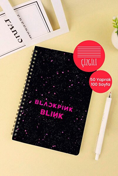 Anime Marketi دفتر مدرسي بحلقة A5 باللون الأسود والوردي 50 ورقة و100 صفحة - مسطر