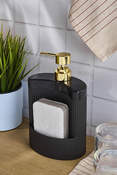Perotti Montana Black Acrylic Kitchen Oval Liquid Soap Dispenser with Sponge Chamber Mix 540ml