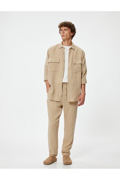 Koton Cotton Long Sleeve Shirt - Muslin Cover and Pocket Detail