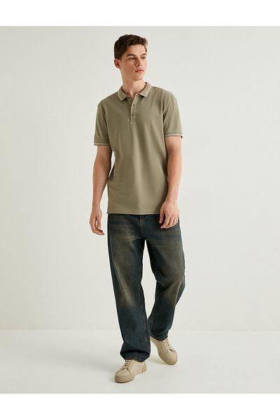 Koton Βαμβακερό Slim Fit Polo T-Shirt - Λεπτομέρεια με κοντό μανίκι και ρίγες