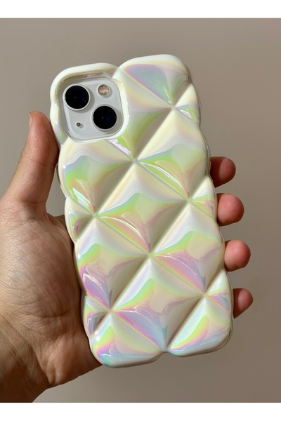 HYPERSOFT Iphone 15 Plus (6.7 inç) Uyumlu Hologramlı Prizma Baklava Desen Lux...