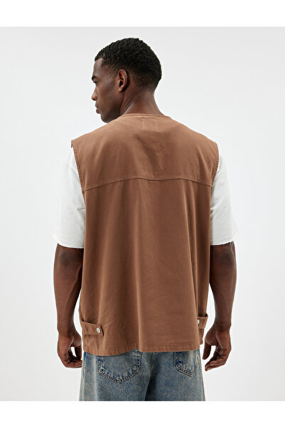 Koton Slim Fit Yelek V Yaka Cepli Fermuarlı Pamuklu