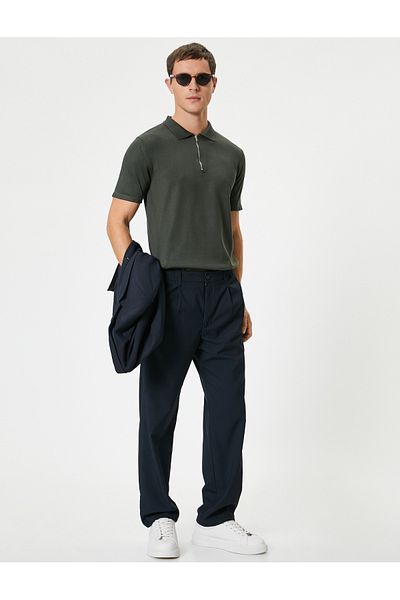 Koton Strickpullover mit halbem Reißverschluss und Polokragen - Kurzarm