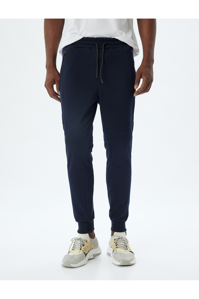 Koton Βαμβακερά αθλητικά αθλητικά παντελόνια - Jogger μέση, ραφές με κορδόνια λεπτομερή τσέπη