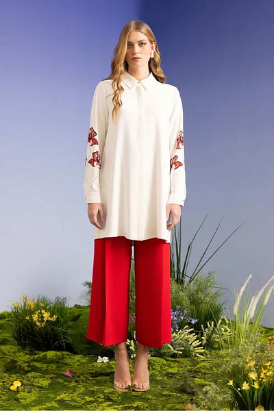 SEÇİL Women's Pleated Ankle Length Pants - Red