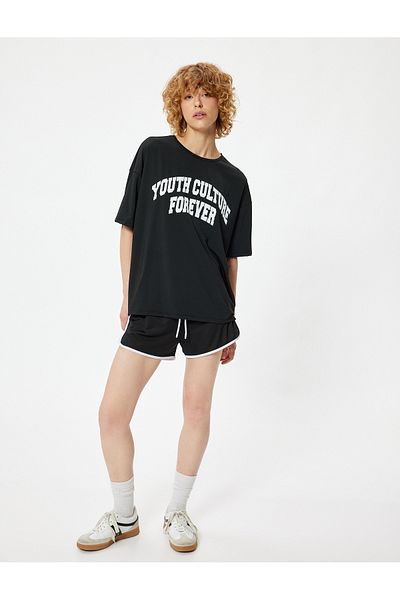 Koton Tricou sport oversize cu mânecă scurtă cu decolteu și slogan imprimat