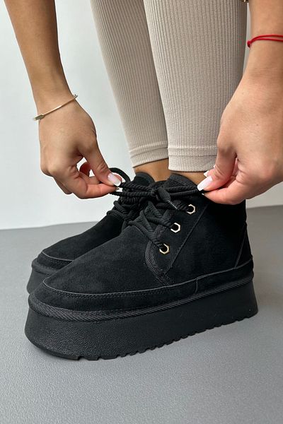 Mupa Shoes Μαύρα σουέντ γυναικείες μπότες - με γούνα στο εσωτερικό