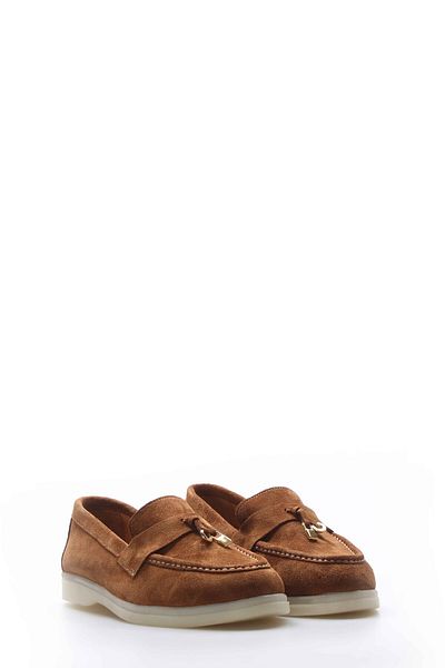 Ayakkabıhane Inside and Outside Genuine Suede Leather Tan Women's Loafer Shoes Ah08733261126